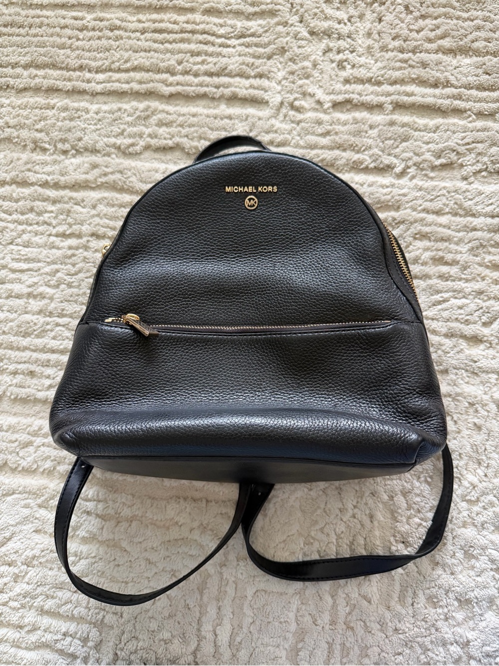 Michael Kors Black Pebbled Leather Backpack with Gold Accents